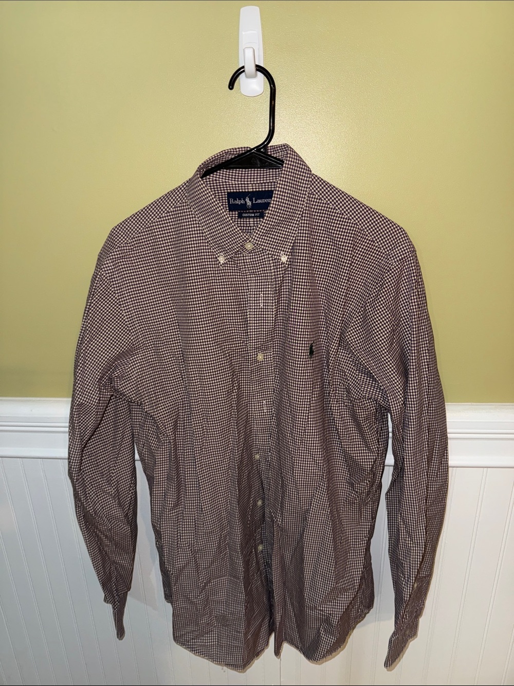Men's Size M (15 1/2) Ralph Lauren Button-Down Check Shirt - Purple & White